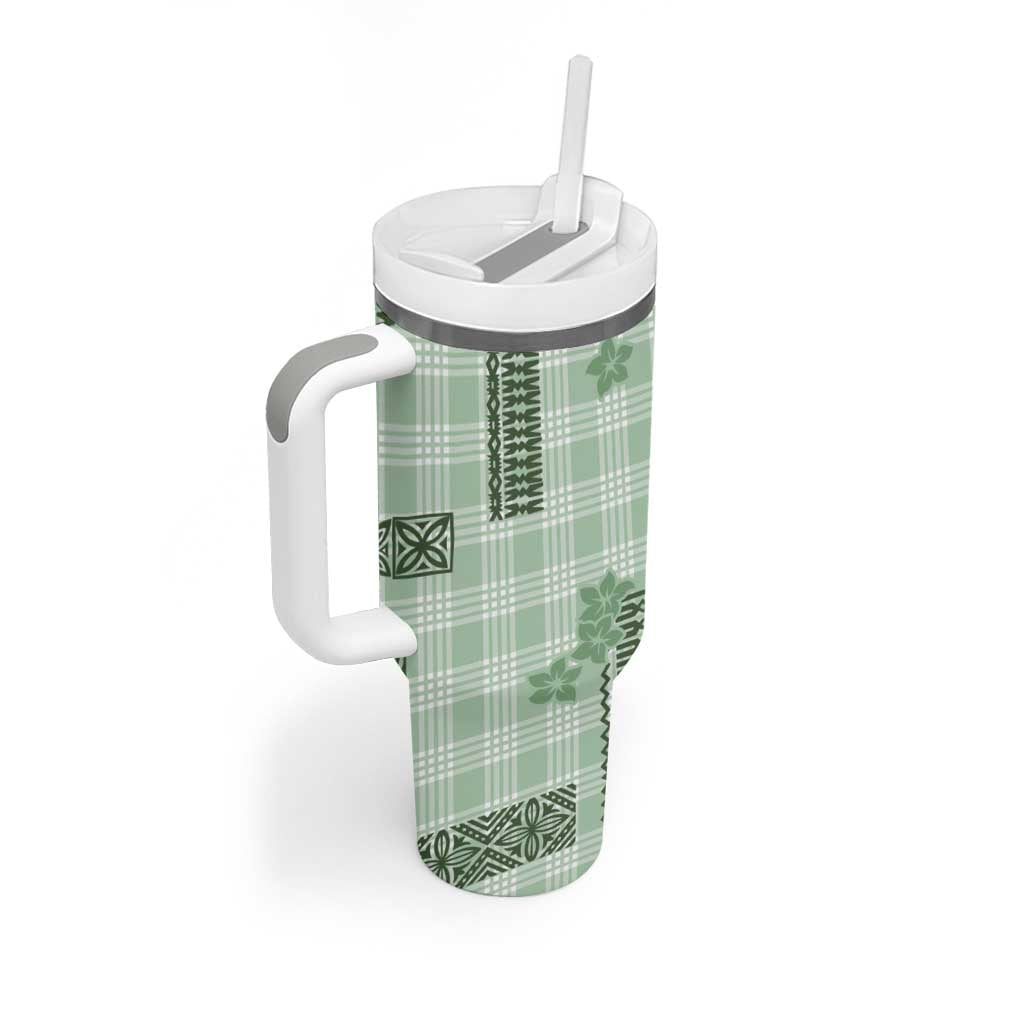 Hawaiian Quilt Tapa On Pastel Mint Palaka Motifs Tumbler With Handle