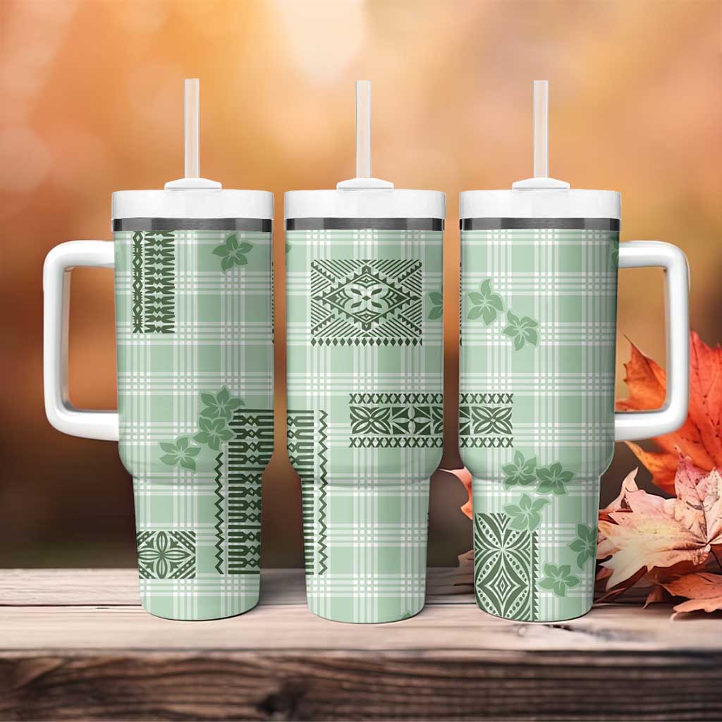 Hawaiian Quilt Tapa On Pastel Mint Palaka Motifs Tumbler With Handle