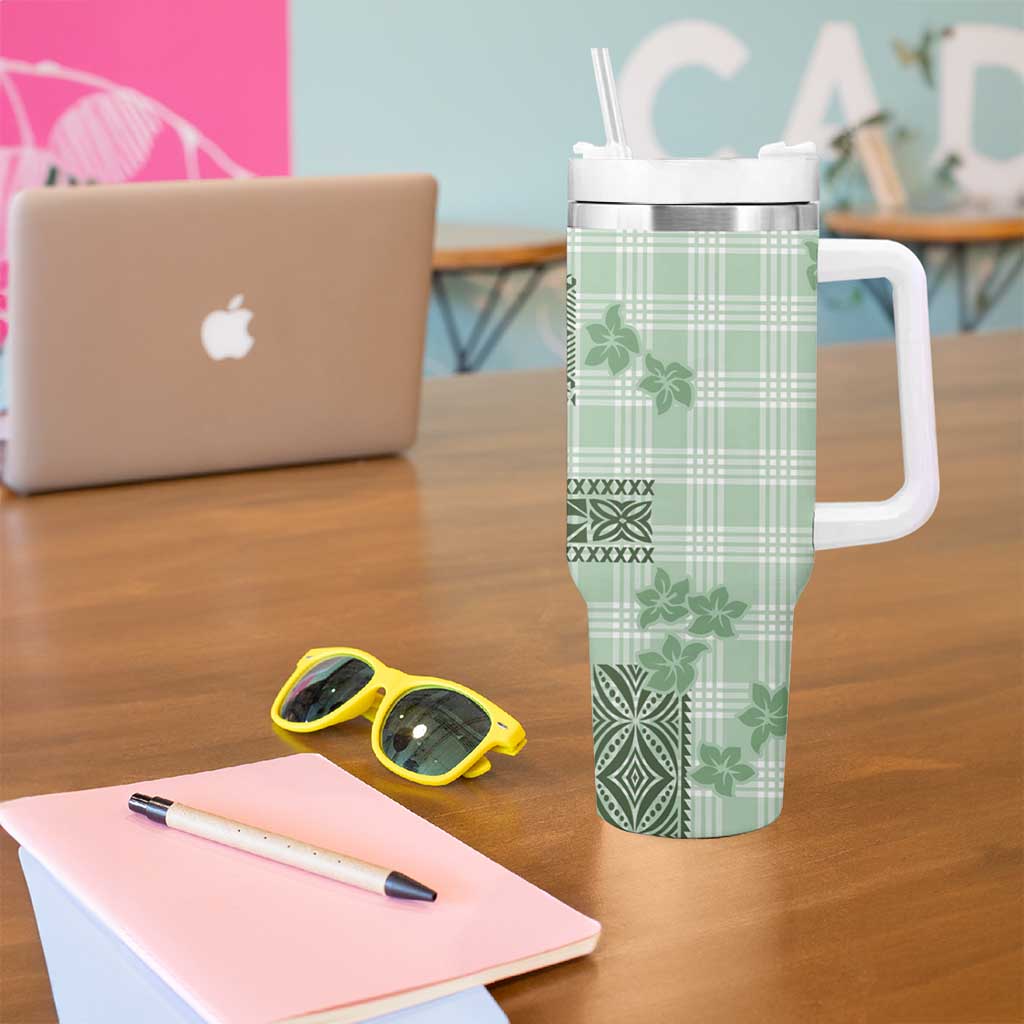 Hawaiian Quilt Tapa On Pastel Mint Palaka Motifs Tumbler With Handle