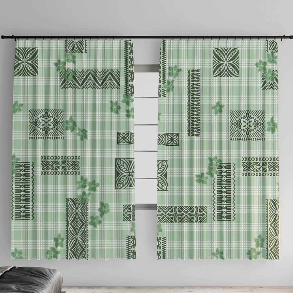 Hawaiian Quilt Tapa On Pastel Mint Palaka Motifs Window Curtain LT7 With Hooks Mint - Polynesian Pride