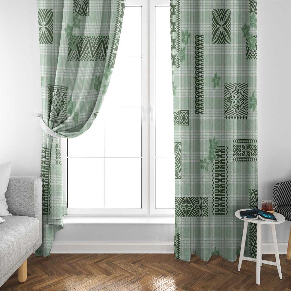 Hawaiian Quilt Tapa On Pastel Mint Palaka Motifs Window Curtain LT7 - Polynesian Pride