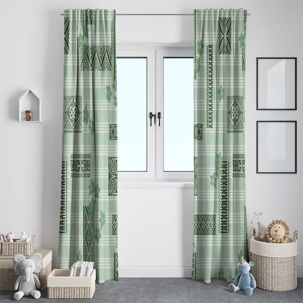 Hawaiian Quilt Tapa On Pastel Mint Palaka Motifs Window Curtain LT7 - Polynesian Pride