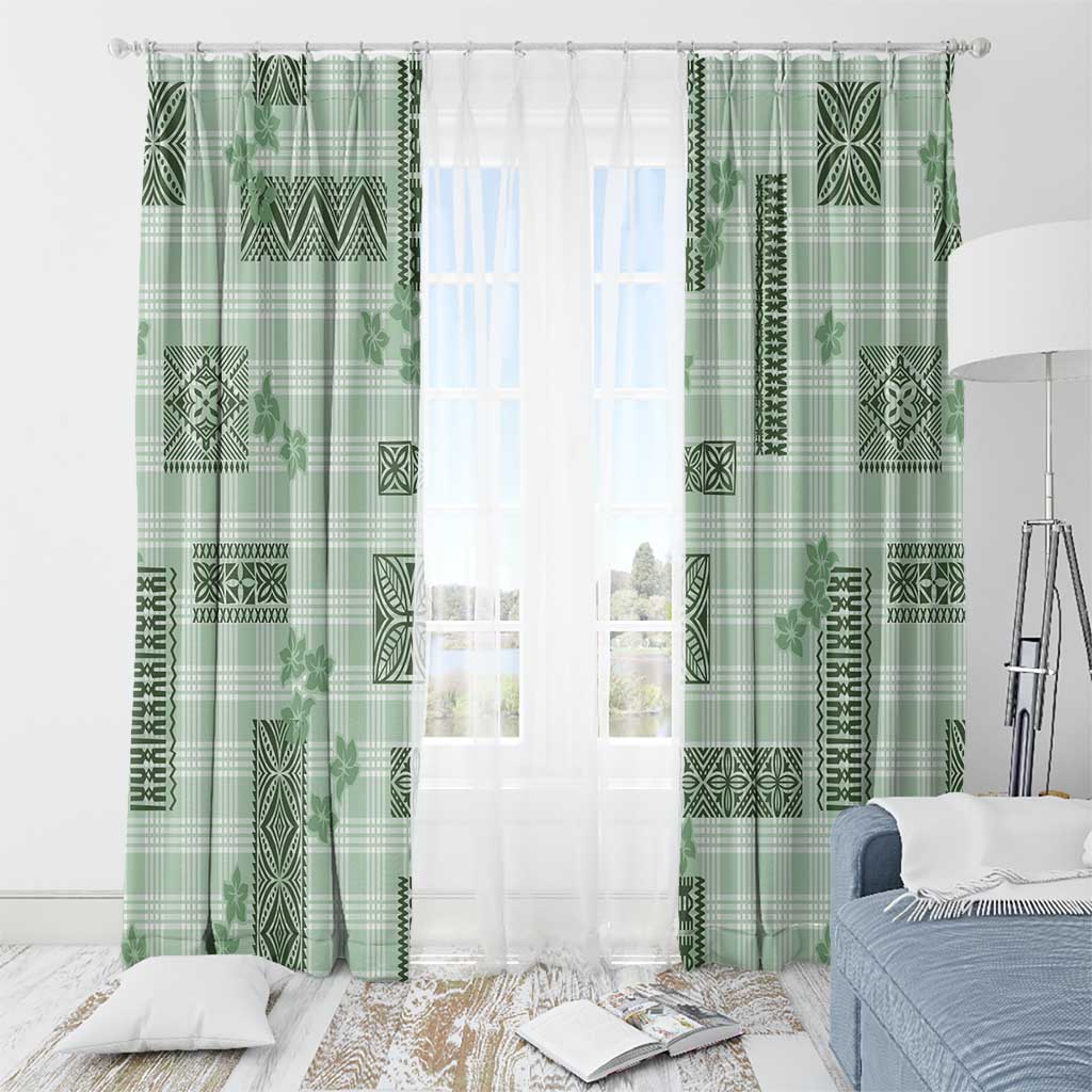 Hawaiian Quilt Tapa On Pastel Mint Palaka Motifs Window Curtain LT7 - Polynesian Pride