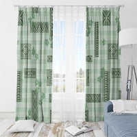 Hawaiian Quilt Tapa On Pastel Mint Palaka Motifs Window Curtain LT7 - Polynesian Pride
