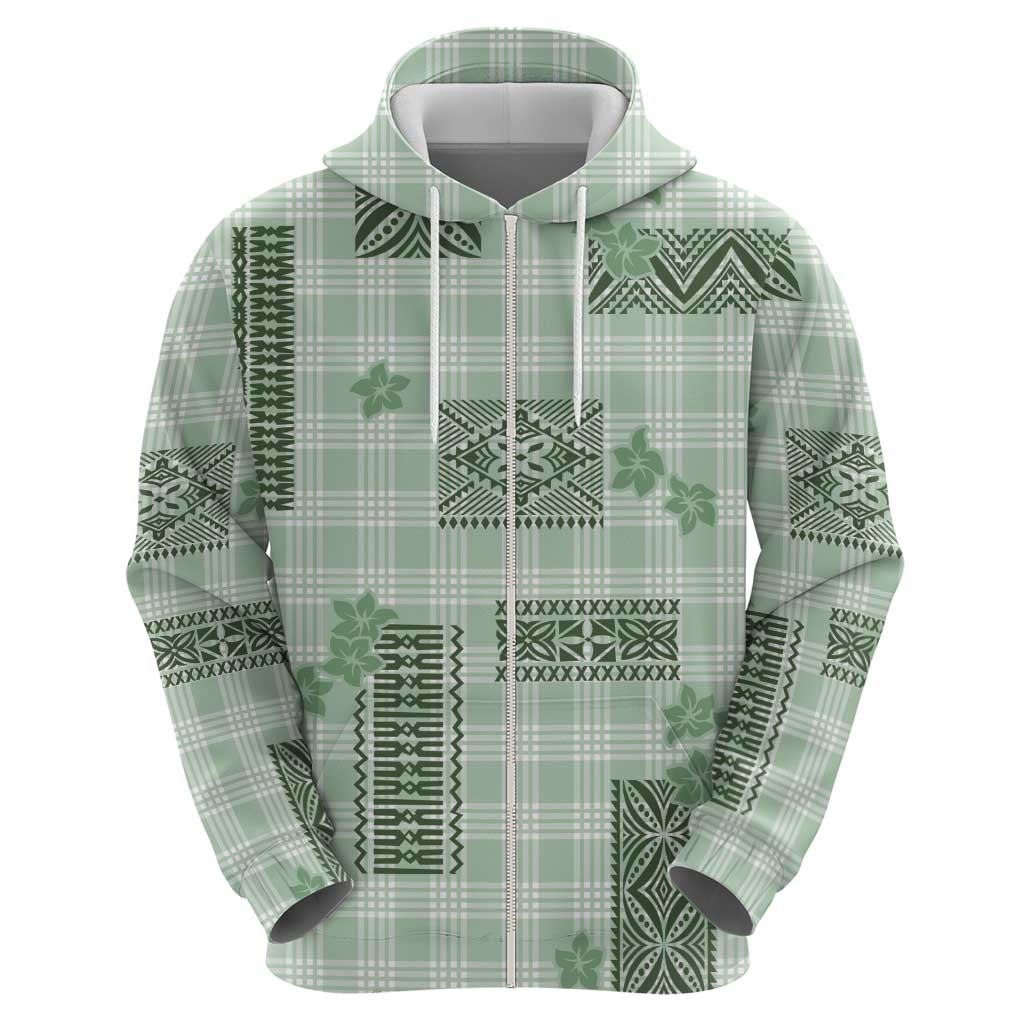 Hawaiian Quilt Tapa On Pastel Mint Palaka Motifs Zip Hoodie