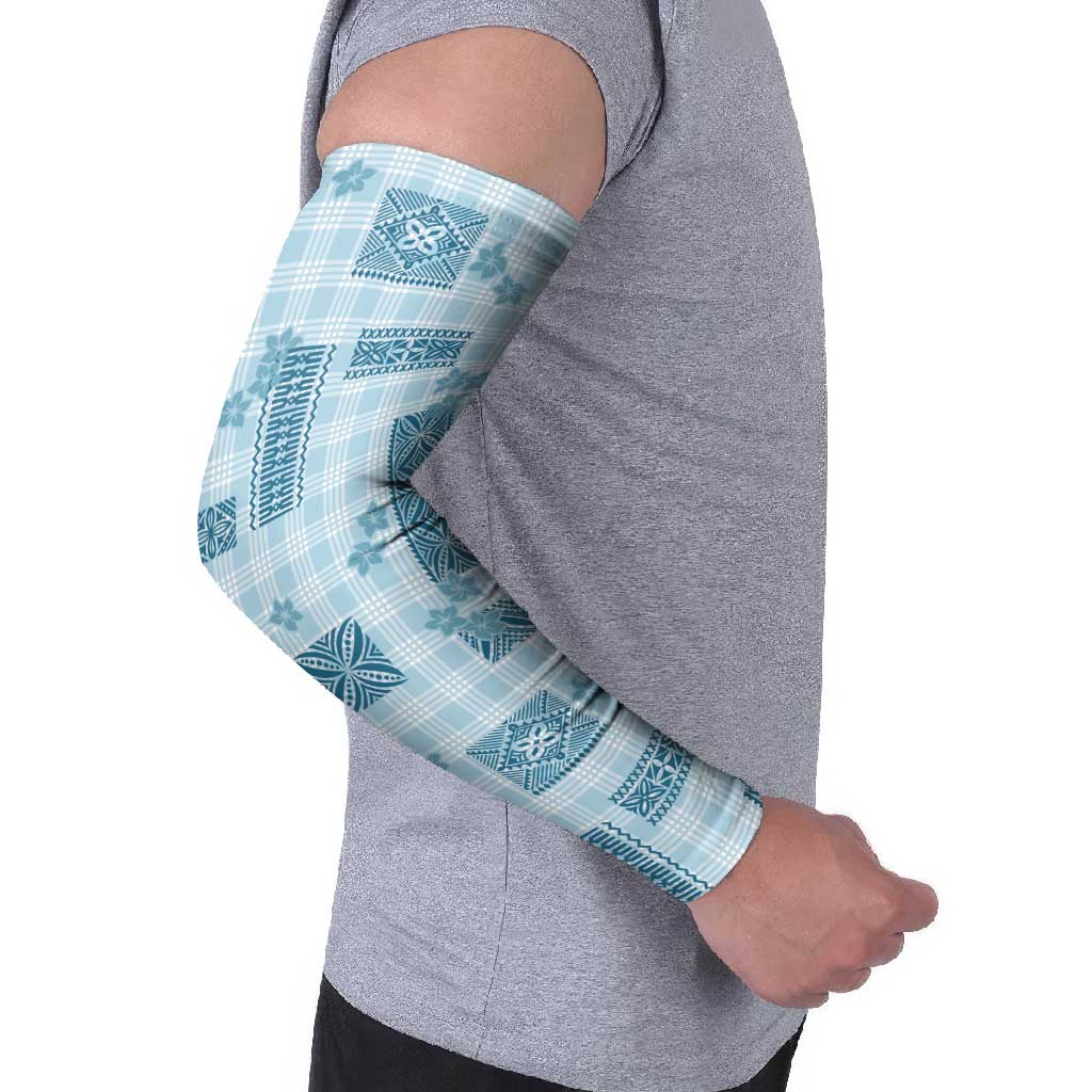 Hawaiian Quilt Tapa On Cold Blue Palaka Motifs Arm Sleeves LT7 - Polynesian Pride