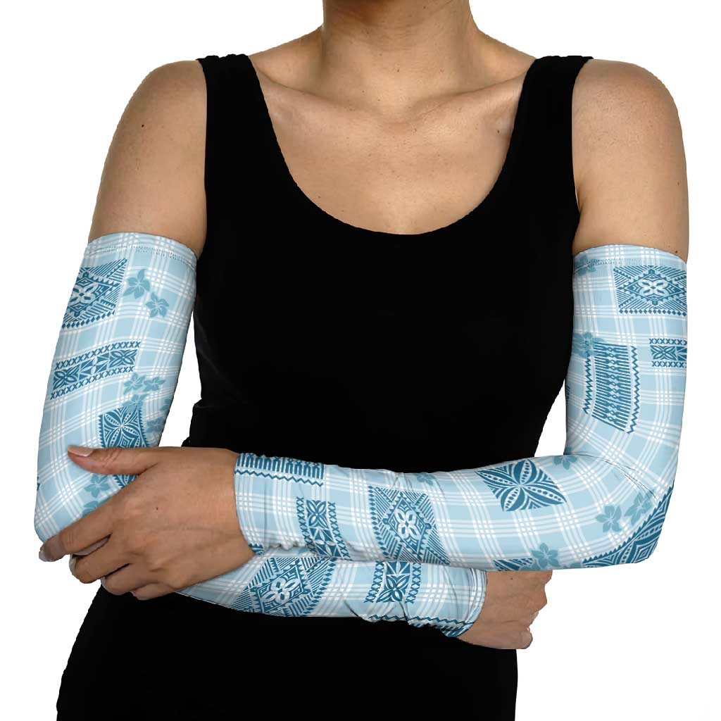 Hawaiian Quilt Tapa On Cold Blue Palaka Motifs Arm Sleeves LT7 - Polynesian Pride