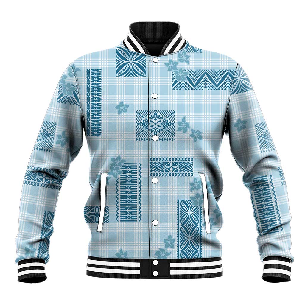 Hawaiian Quilt Tapa On Cold Blue Palaka Motifs Baseball Jacket