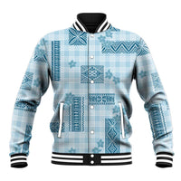 Hawaiian Quilt Tapa On Cold Blue Palaka Motifs Baseball Jacket