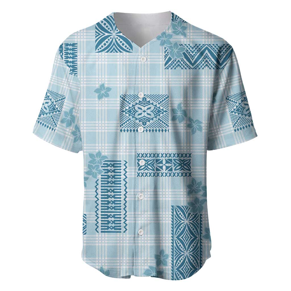 Hawaiian Quilt Tapa On Cold Blue Palaka Motifs Baseball Jersey LT7 Azure - Polynesian Pride