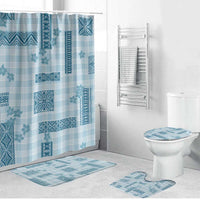Hawaiian Quilt Tapa On Cold Blue Palaka Motifs Bathroom Set
