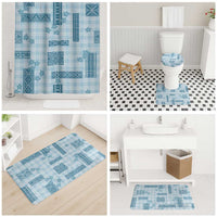 Hawaiian Quilt Tapa On Cold Blue Palaka Motifs Bathroom Set