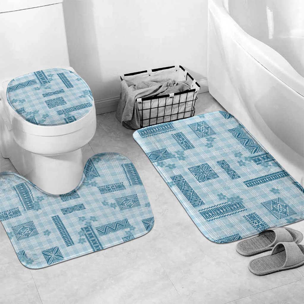 Hawaiian Quilt Tapa On Cold Blue Palaka Motifs Bathroom Set