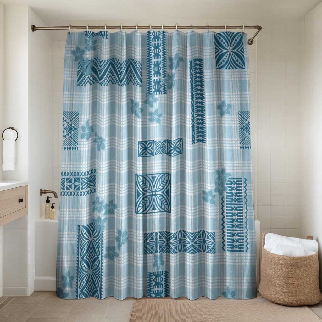 Hawaiian Quilt Tapa On Cold Blue Palaka Motifs Bathroom Set