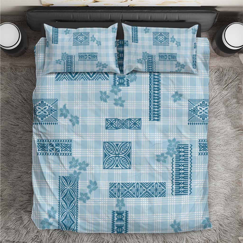 Hawaiian Quilt Tapa On Cold Blue Palaka Motifs Bedding Set