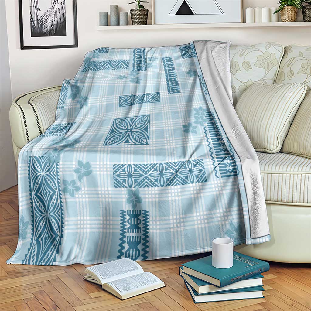 Hawaiian Quilt Tapa On Cold Blue Palaka Motifs Blanket