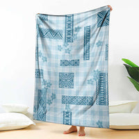 Hawaiian Quilt Tapa On Cold Blue Palaka Motifs Blanket