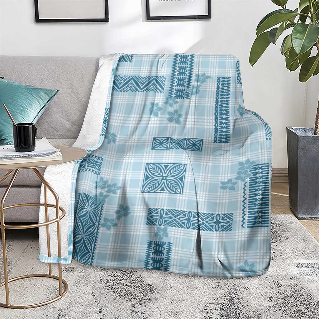 Hawaiian Quilt Tapa On Cold Blue Palaka Motifs Blanket