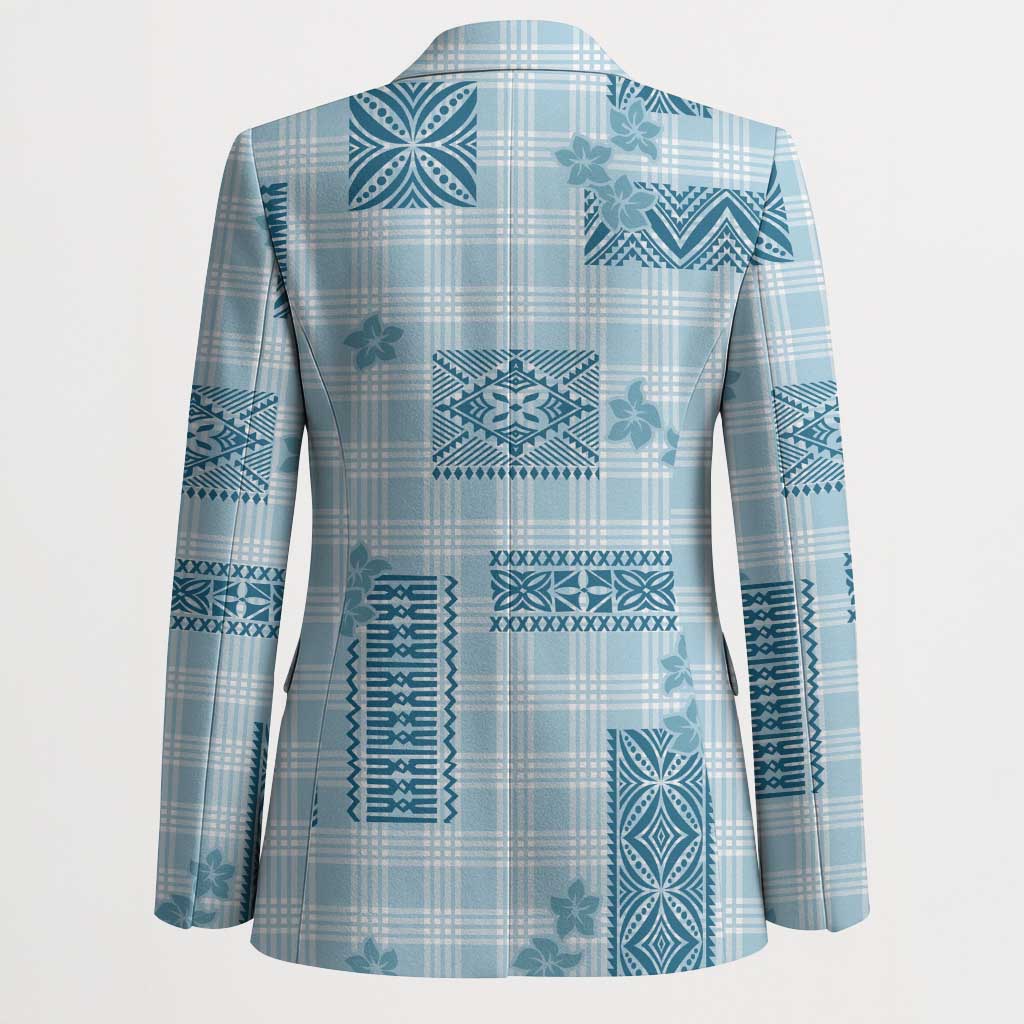 Hawaiian Quilt Tapa On Cold Blue Palaka Motifs Blazer