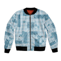 Hawaiian Quilt Tapa On Cold Blue Palaka Motifs Bomber Jacket