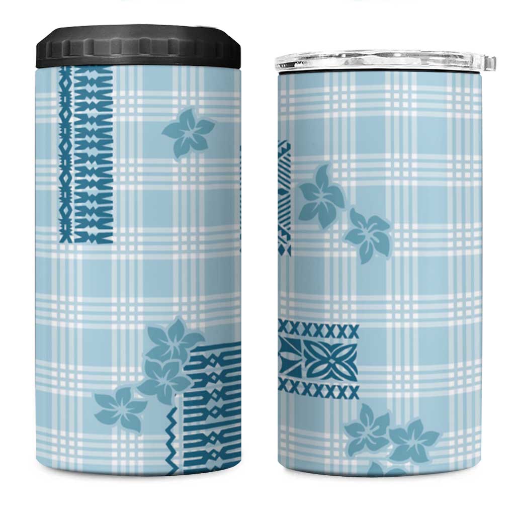 Hawaiian Quilt Tapa On Cold Blue Palaka Motifs 4 in 1 Can Cooler Tumbler