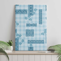 Hawaiian Quilt Tapa On Cold Blue Palaka Motifs Canvas Wall Art