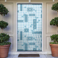 Hawaiian Quilt Tapa On Cold Blue Palaka Motifs Door Cover