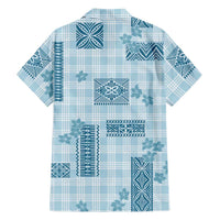 Hawaiian Quilt Tapa On Cold Blue Palaka Motifs Family Matching Off The Shoulder Long Sleeve Dress and Hawaiian Shirt