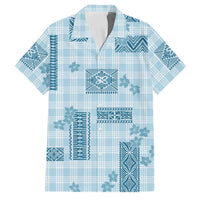 Hawaiian Quilt Tapa On Cold Blue Palaka Motifs Family Matching Off Shoulder Maxi Dress and Hawaiian Shirt