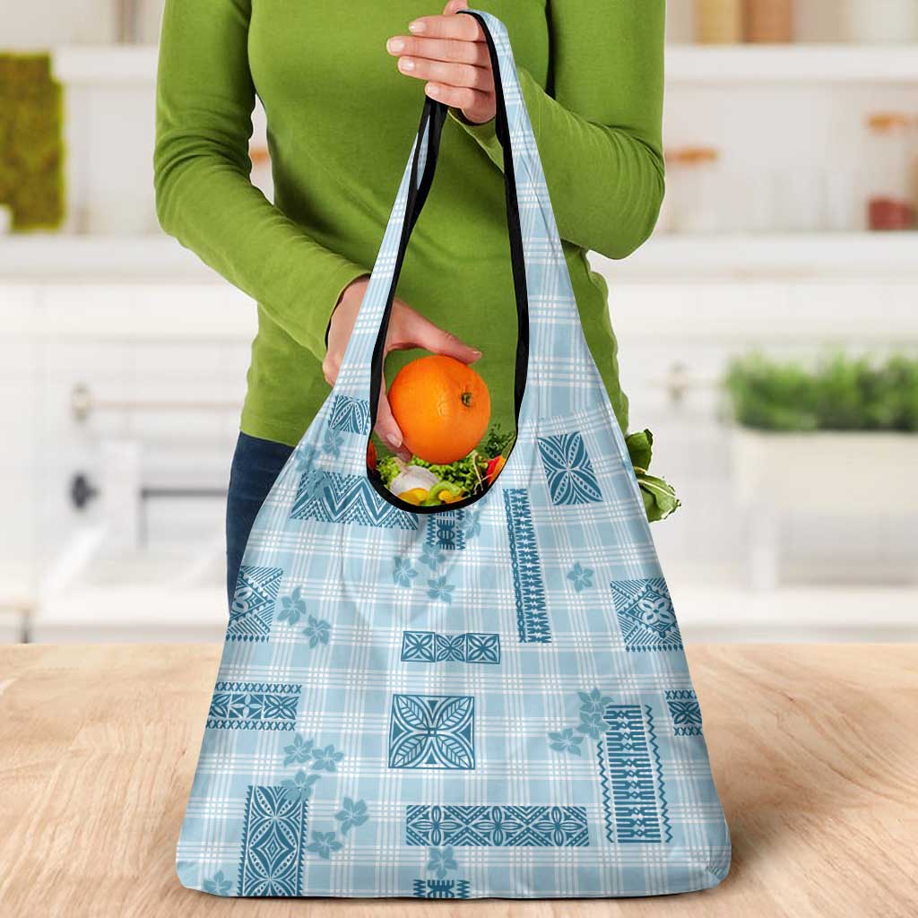 Hawaiian Quilt Tapa On Cold Blue Palaka Motifs Grocery Bag