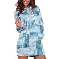 Hawaiian Quilt Tapa On Cold Blue Palaka Motifs Hoodie Dress