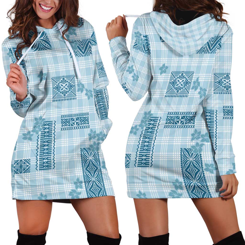 Hawaiian Quilt Tapa On Cold Blue Palaka Motifs Hoodie Dress