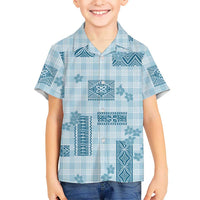 Hawaiian Quilt Tapa On Cold Blue Palaka Motifs Kid Hawaiian Shirt
