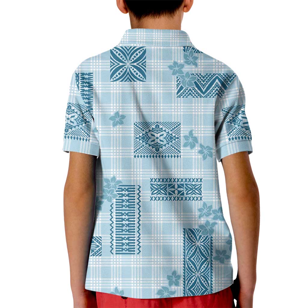 Hawaiian Quilt Tapa On Cold Blue Palaka Motifs Kid Polo Shirt