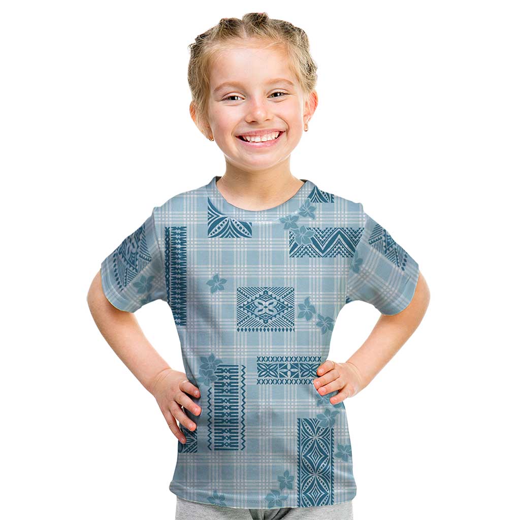 Hawaiian Quilt Tapa On Cold Blue Palaka Motifs Kid T Shirt