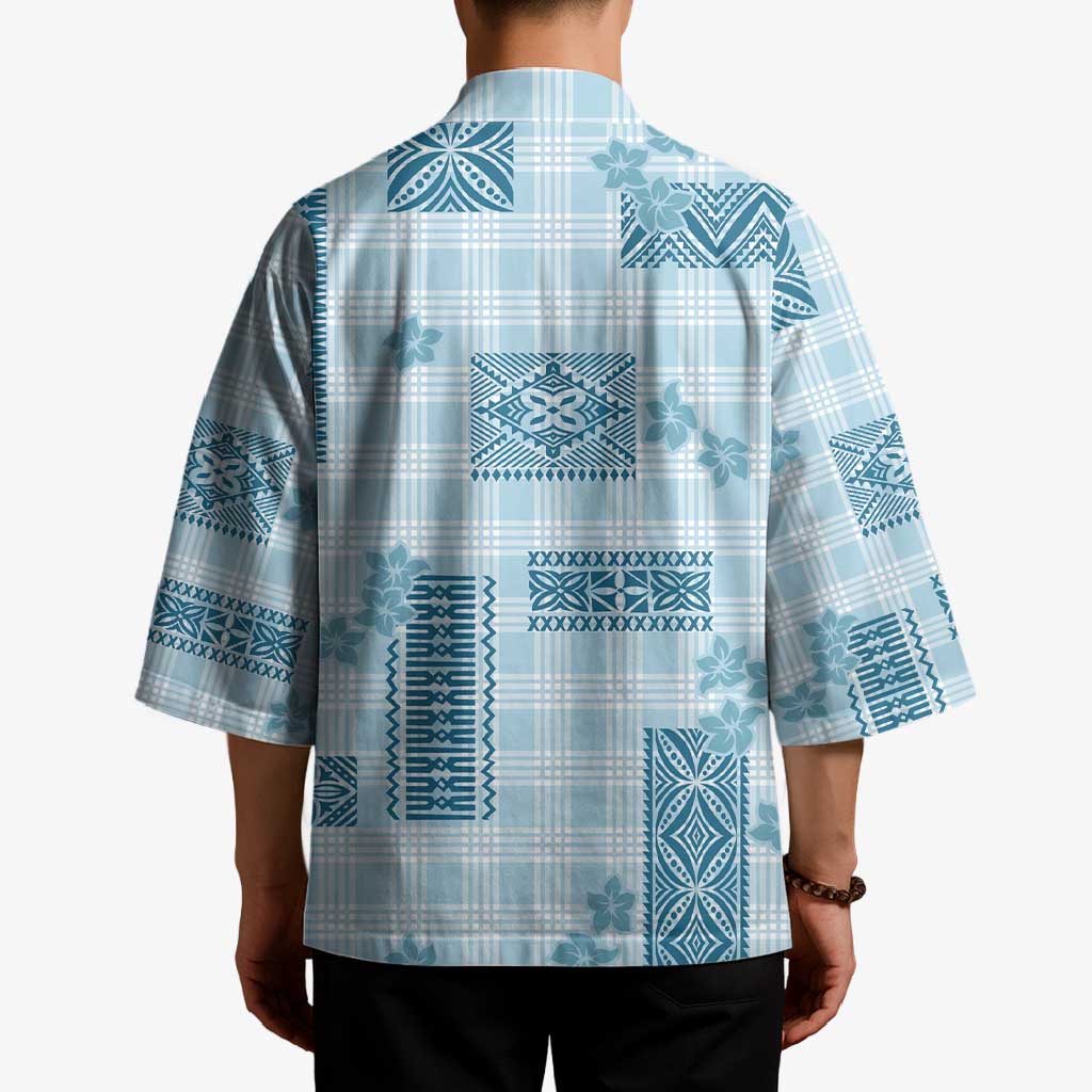 Hawaiian Quilt Tapa On Cold Blue Palaka Motifs Kimono