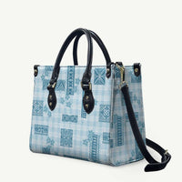 Hawaiian Quilt Tapa On Cold Blue Palaka Motifs Leather Bag