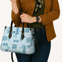 Hawaiian Quilt Tapa On Cold Blue Palaka Motifs Leather Bag