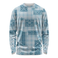 Hawaiian Quilt Tapa On Cold Blue Palaka Motifs Long Sleeve Shirt