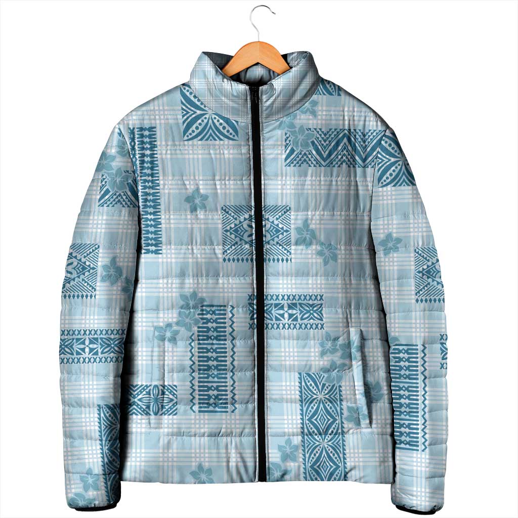 Hawaiian Quilt Tapa On Cold Blue Palaka Motifs Padded Jacket