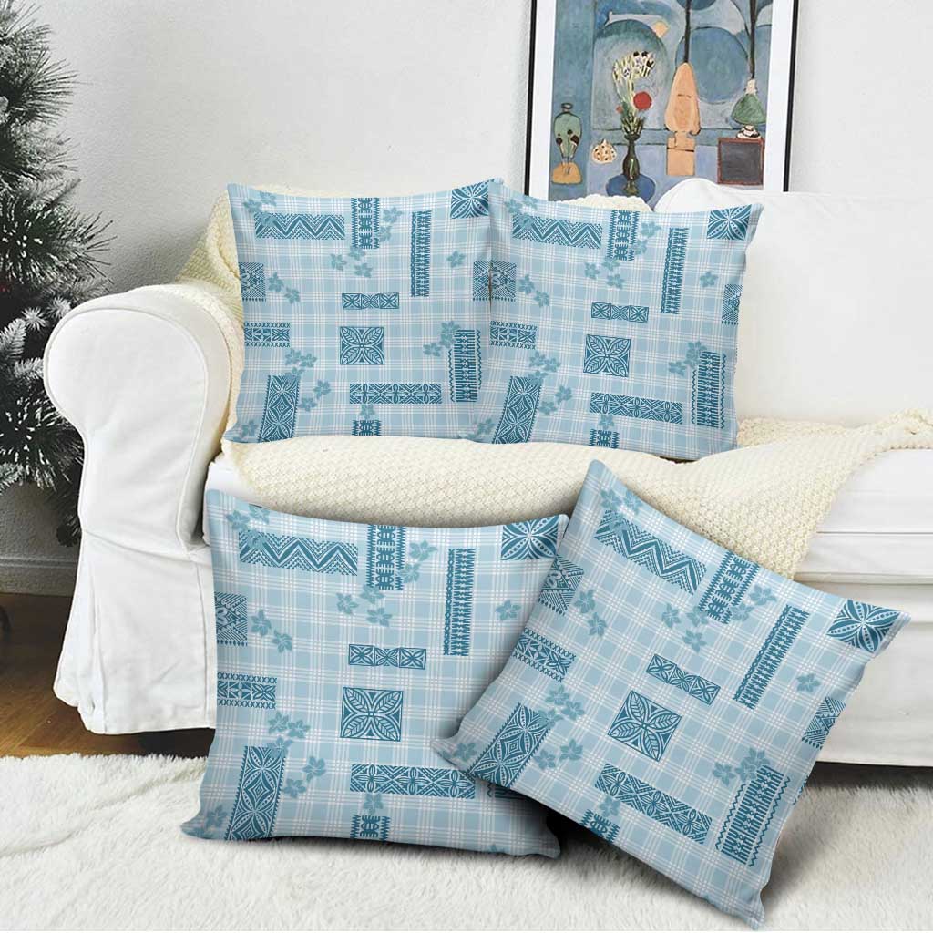 Hawaiian Quilt Tapa On Cold Blue Palaka Motifs Pillow Cover