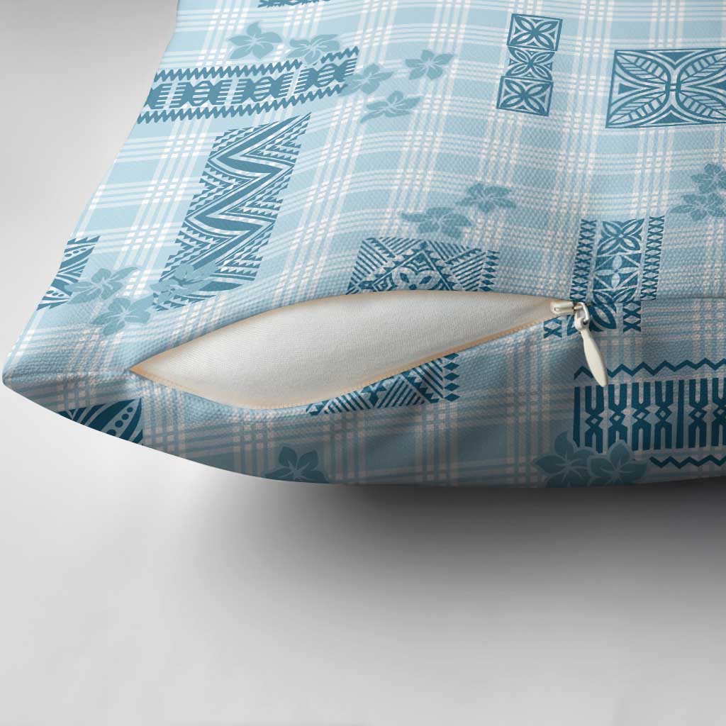 Hawaiian Quilt Tapa On Cold Blue Palaka Motifs Pillow Cover
