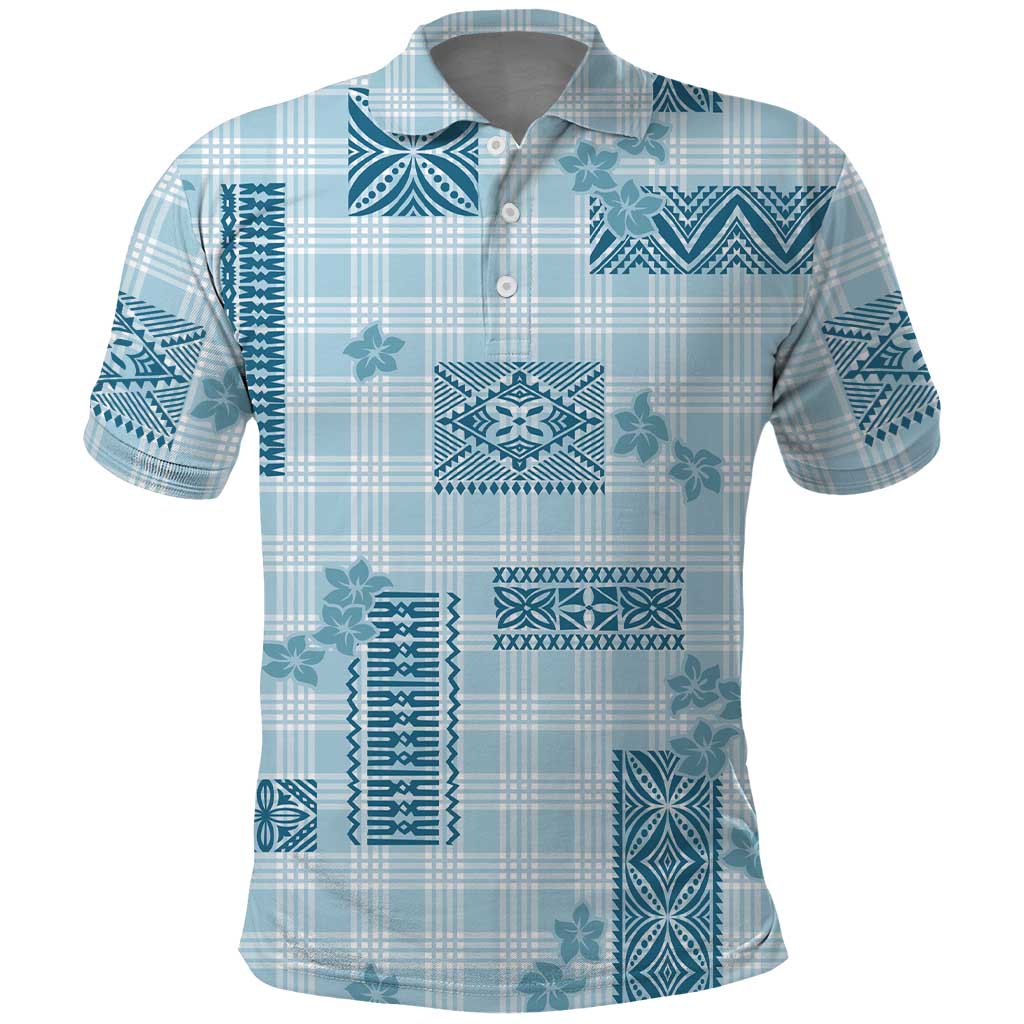 Hawaiian Quilt Tapa On Cold Blue Palaka Motifs Polo Shirt