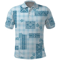 Hawaiian Quilt Tapa On Cold Blue Palaka Motifs Polo Shirt