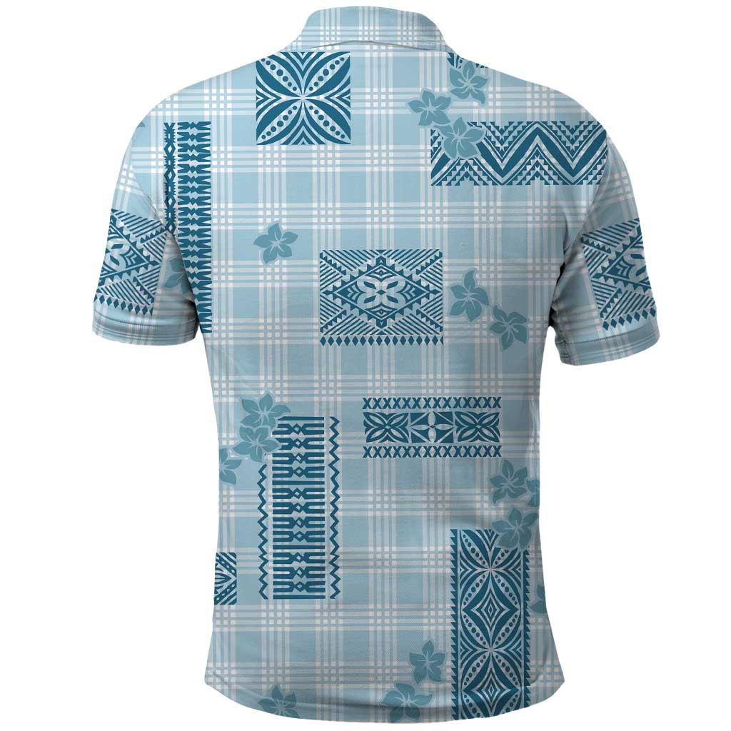 Hawaiian Quilt Tapa On Cold Blue Palaka Motifs Polo Shirt