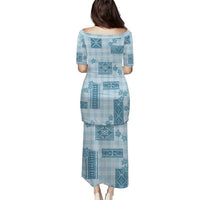 Hawaiian Quilt Tapa On Cold Blue Palaka Motifs Puletasi