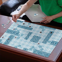 Hawaiian Quilt Tapa On Cold Blue Palaka Motifs Puzzle