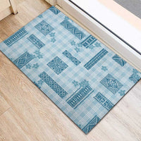 Hawaiian Quilt Tapa On Cold Blue Palaka Motifs Rubber Doormat