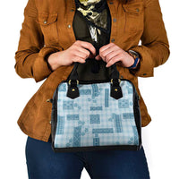 Hawaiian Quilt Tapa On Cold Blue Palaka Motifs Shoulder Handbag LT7 - Polynesian Pride