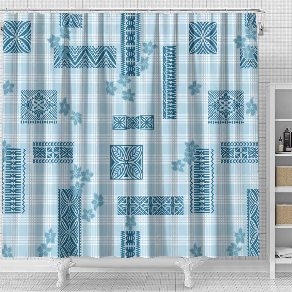 Hawaiian Quilt Tapa On Cold Blue Palaka Motifs Shower Curtain LT7 - Polynesian Pride